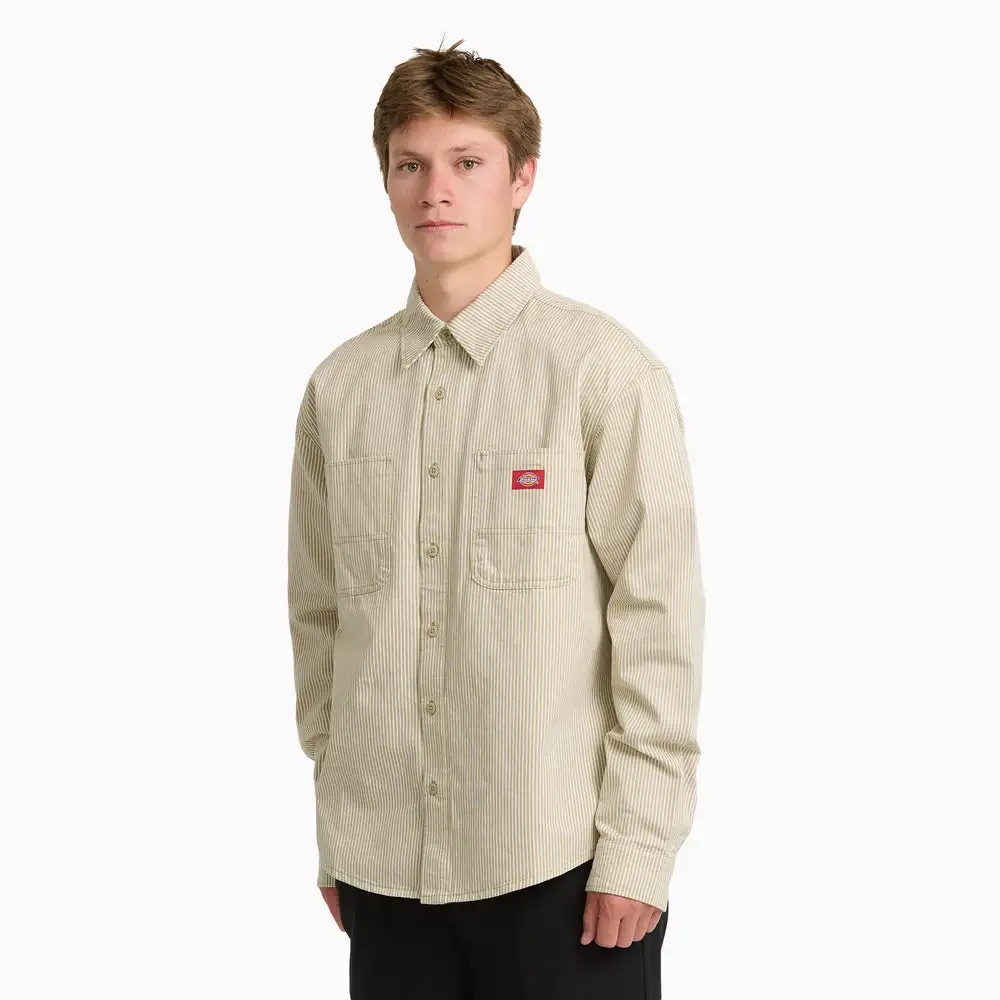 Dickies Mens Shirt Hickory Long Sleeve Work Shirt - Image 2