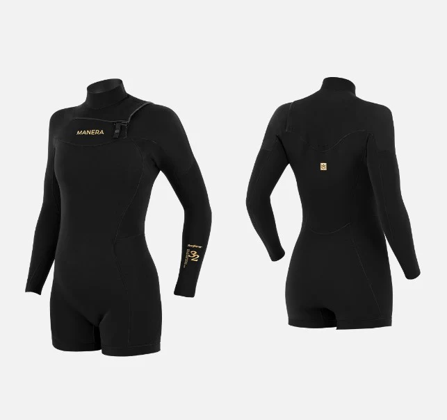 Manera Womens Wetsuits SEAFARER Shorty Hybrid 3.2mm Long Sleeve Chest Zip Springsuit