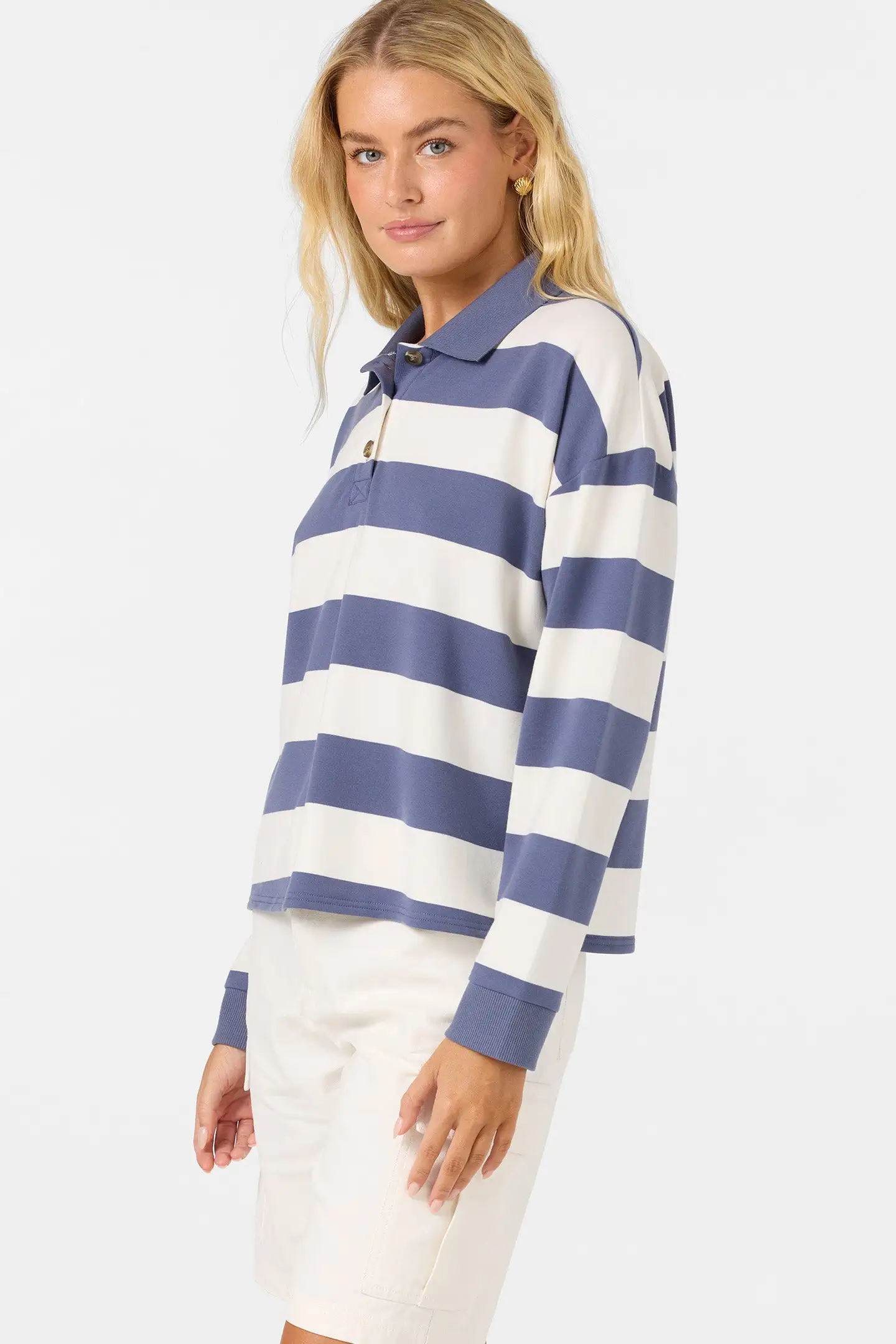 Oneill Womens Shirt O'Riginals Kyra Long Sleeve Crop Polo Top - Image 3