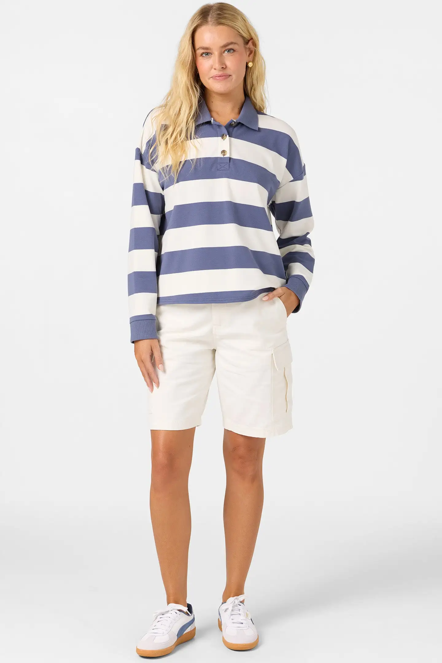 Oneill Womens Shirt O'Riginals Kyra Long Sleeve Crop Polo Top - Image 5