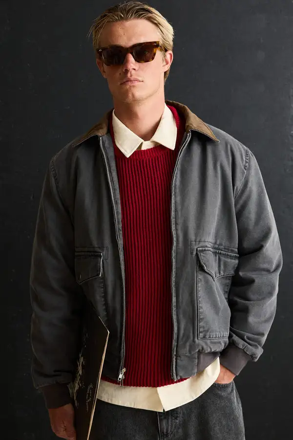 Rhythm Mens Jacket Washed Canvas Bomber - Image 4