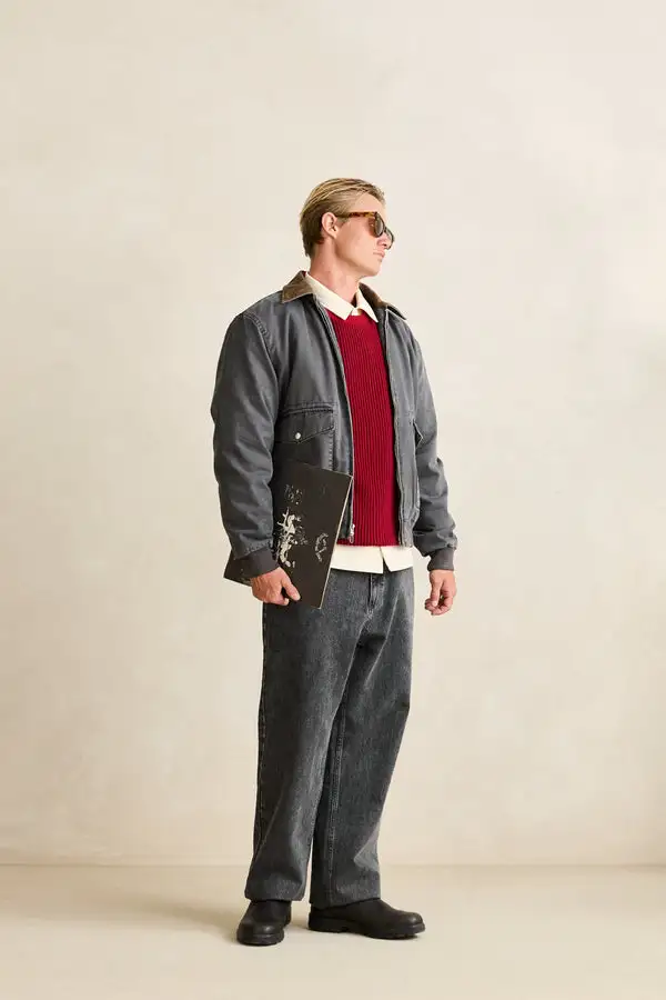 Rhythm Mens Jacket Washed Canvas Bomber - Image 5