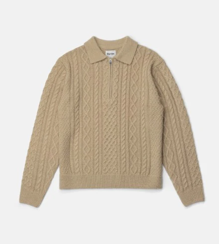 Rhythm Mens Sweater Mohair Quarter Zip Fisherman Knit