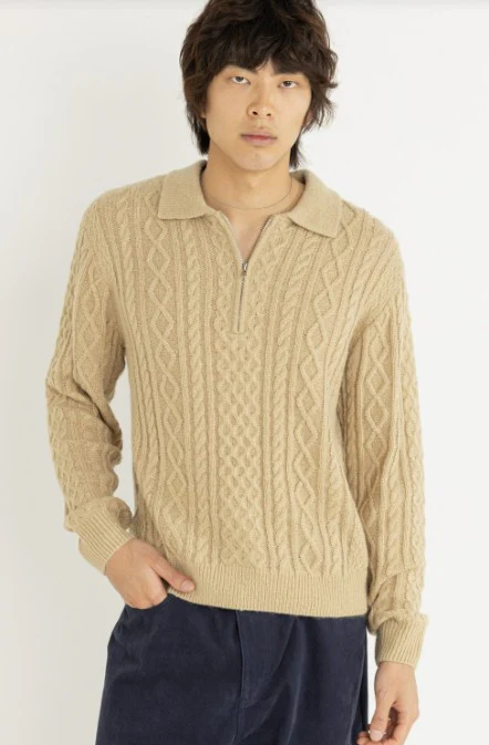 Rhythm Mens Sweater Mohair Quarter Zip Fisherman Knit - Image 2