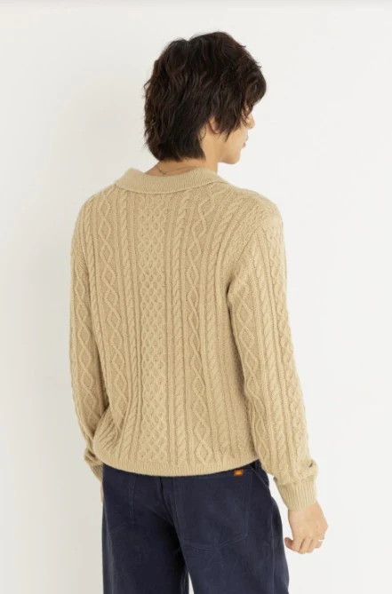 Rhythm Mens Sweater Mohair Quarter Zip Fisherman Knit - Image 3
