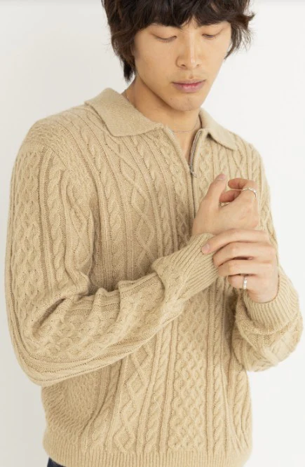 Rhythm Mens Sweater Mohair Quarter Zip Fisherman Knit - Image 4