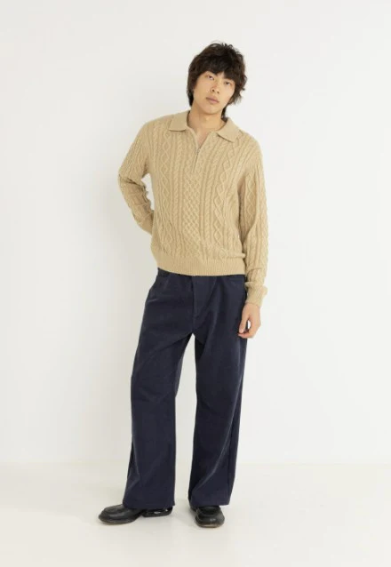 Rhythm Mens Sweater Mohair Quarter Zip Fisherman Knit - Image 5
