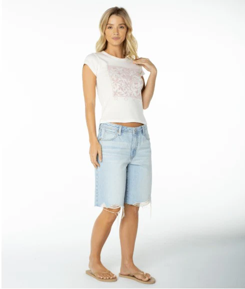 Roxy Womens Shirt Flower Tile 90S Baby Tee - Image 5